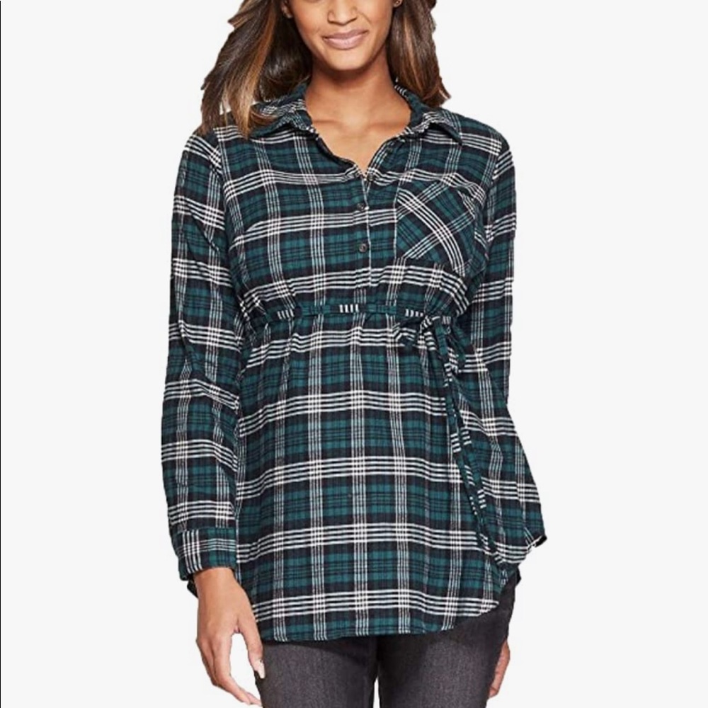 NWT Isabel Maternity by Ingrid & Isabel Long Sleeve Plaid Flannel Popover Tunic